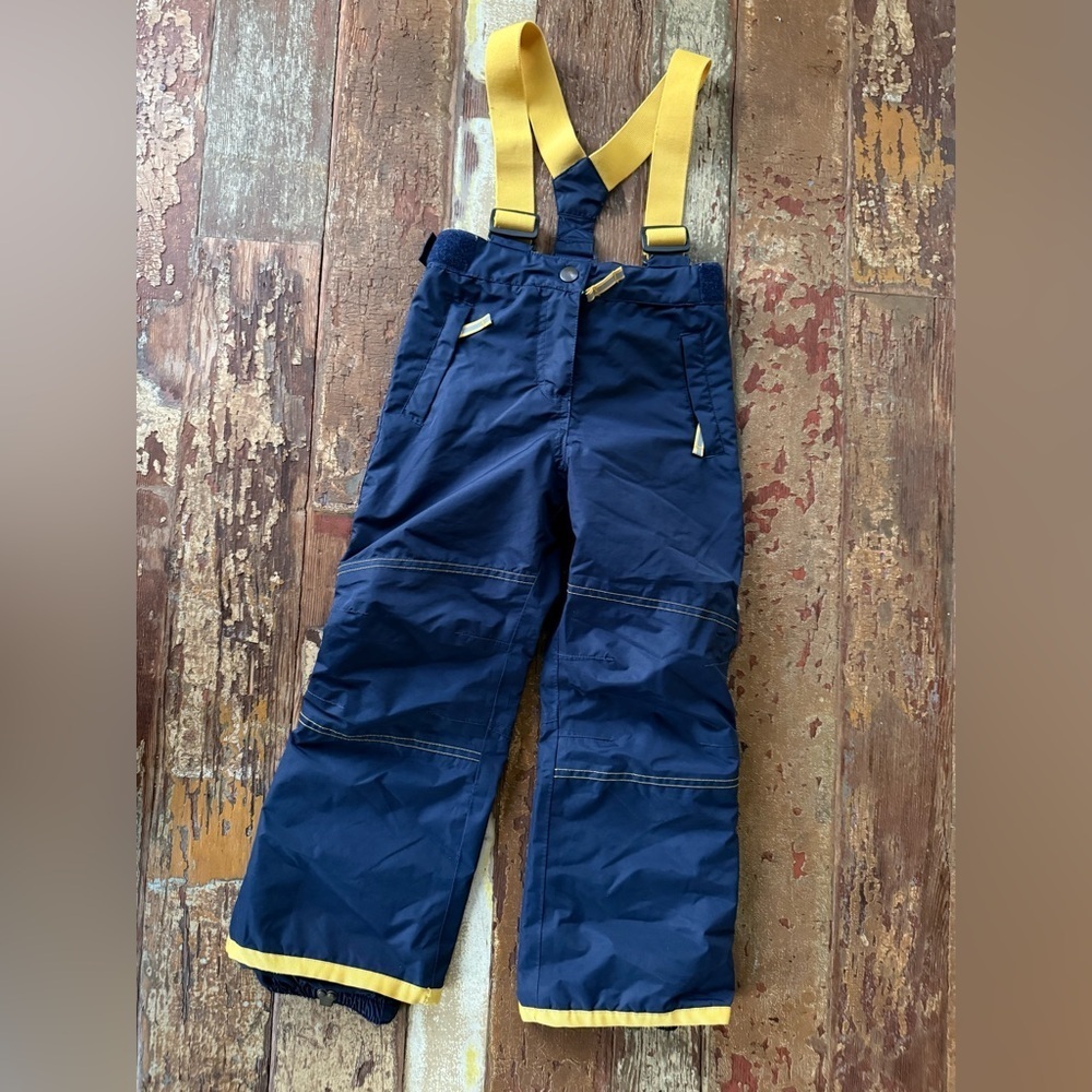 Mini Boden Girls Navy Yellow All Weather Snow Bib Overalls Waterproof | 5-6T